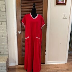 Coldwater Creek Red Maxi Dress with White Trim